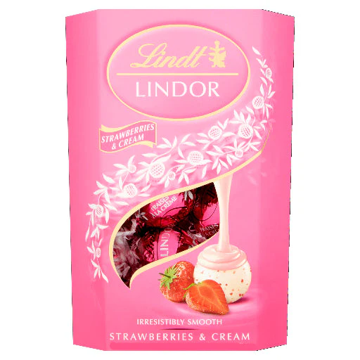 LINDT LINDOR STRAWBERRY & CREAM CORNET 197G