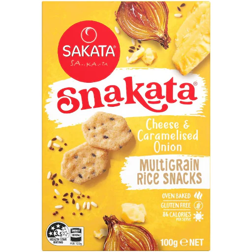 SNAKATA CHEESE & CARAMELISED ONION RICE SNACK 100G